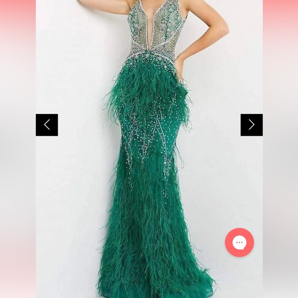 Jovani Dresses & Skirts - Jovani Emerald Green Feather Prom or Pageant Dress Size 00